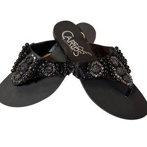 Carlos By Carlos Santana Womens 7M Black Beaded Tahiti Flip Flops Sandal